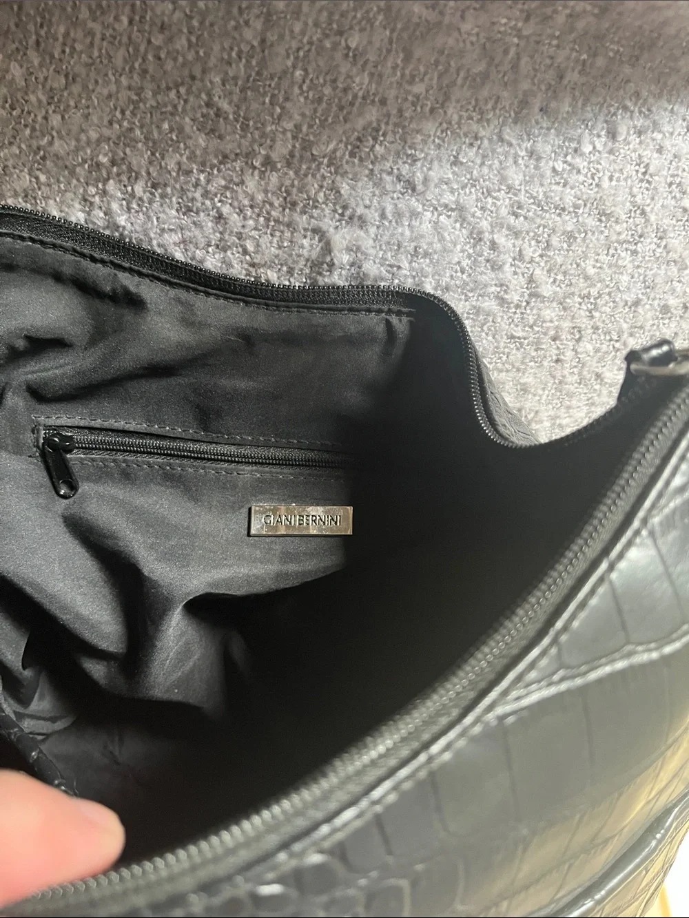 Giana Bernini vintage leather Crocodile Embossed Hobo Bag in black.